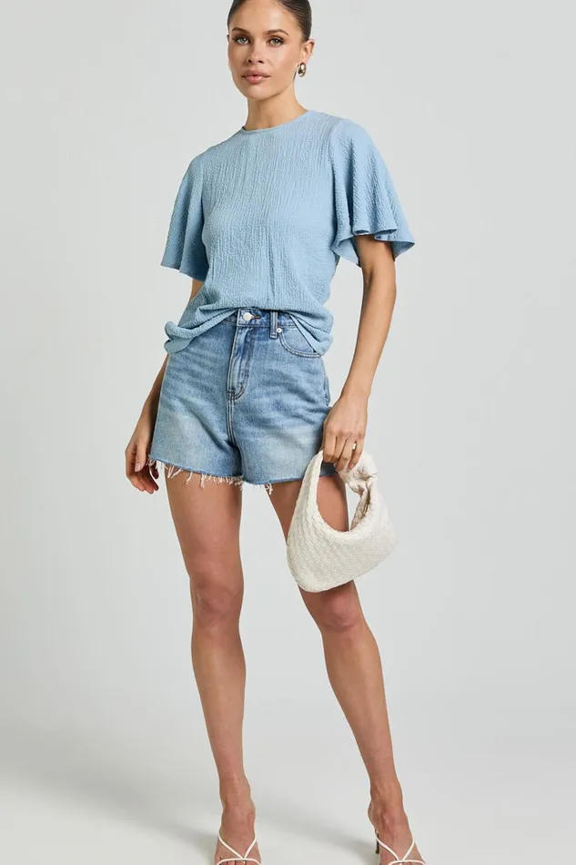 Enzo Top 8211 Flutter Sleeve Scoop Neck Top In Blue Women Showpo Curve Clothes