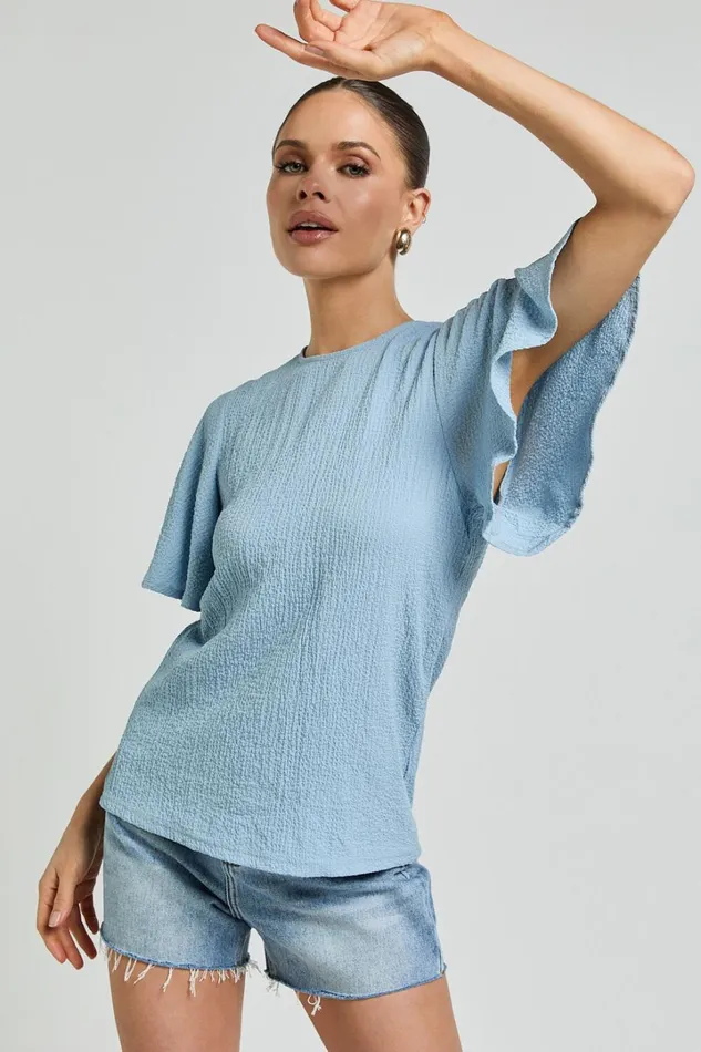 Enzo Top 8211 Flutter Sleeve Scoop Neck Top In Blue Women Showpo Curve Clothes