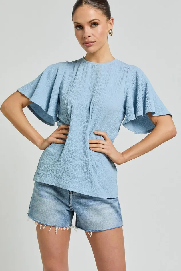 Enzo Top 8211 Flutter Sleeve Scoop Neck Top In Blue Women Showpo Curve Clothes