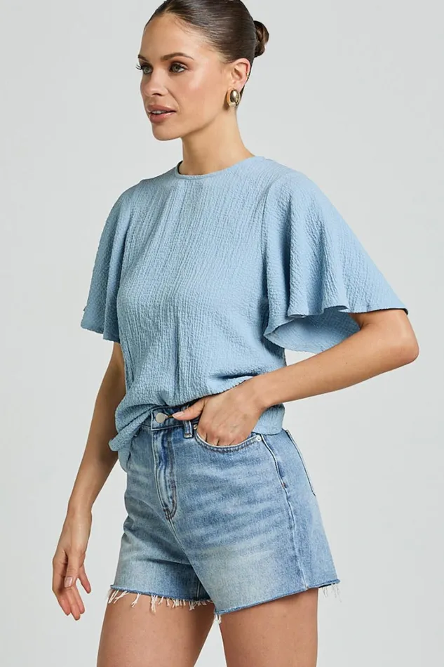 Enzo Top 8211 Flutter Sleeve Scoop Neck Top In Blue Women Showpo Curve Clothes