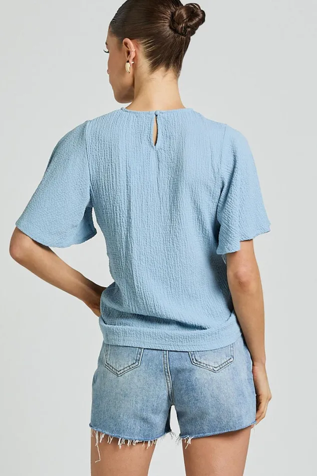 Enzo Top 8211 Flutter Sleeve Scoop Neck Top In Blue Women Showpo Curve Clothes