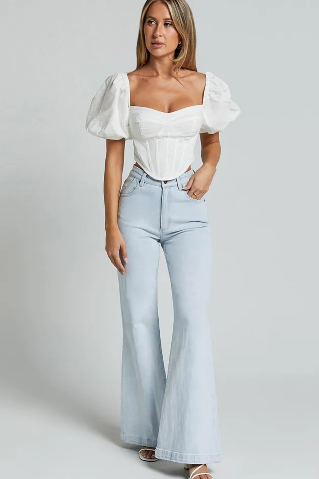 Estella Top 8211 Puff Sleeve Corset Bustier Top In White Women Showpo Curve Clothes