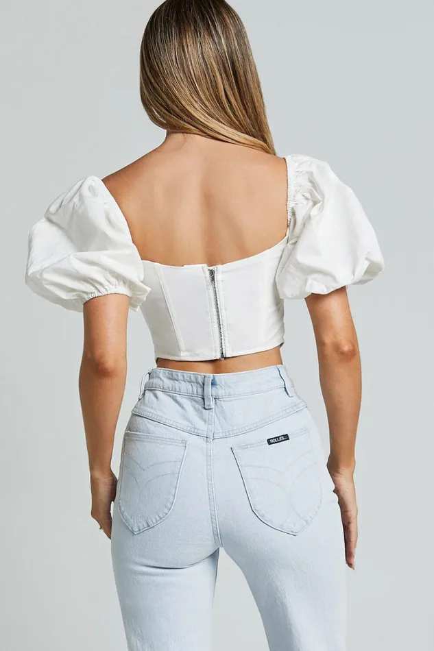 Estella Top 8211 Puff Sleeve Corset Bustier Top In White Women Showpo Curve Clothes