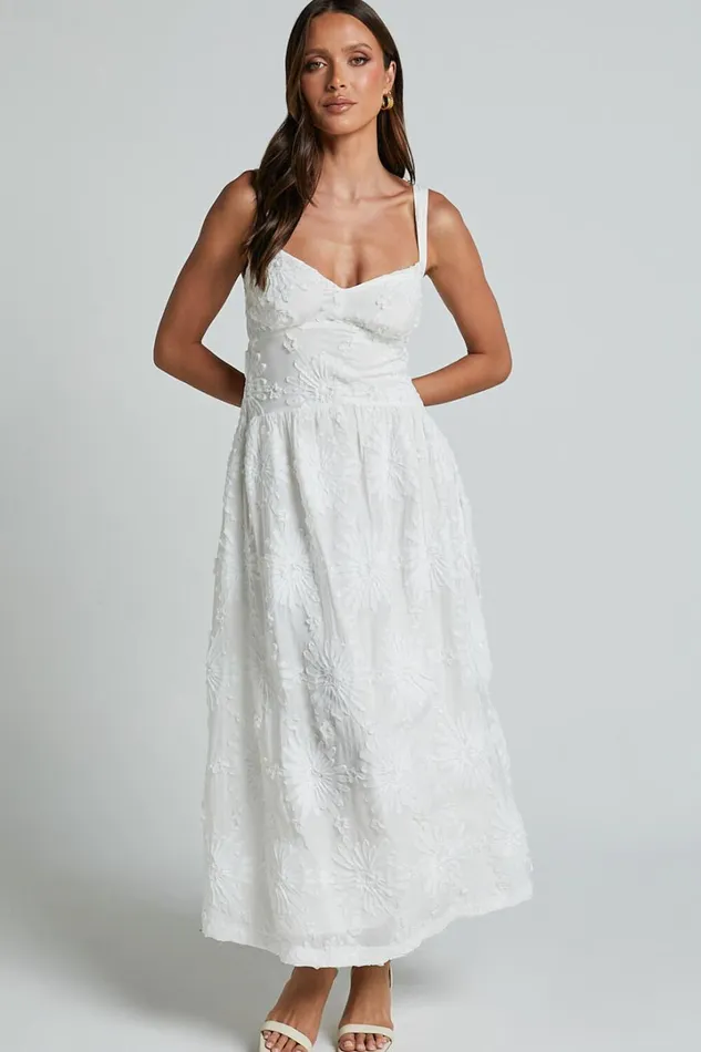 Eugene Midi Dress 8211 Wide Strap Sweetheart Bust A Line Dress In White Women Showpo Dresses