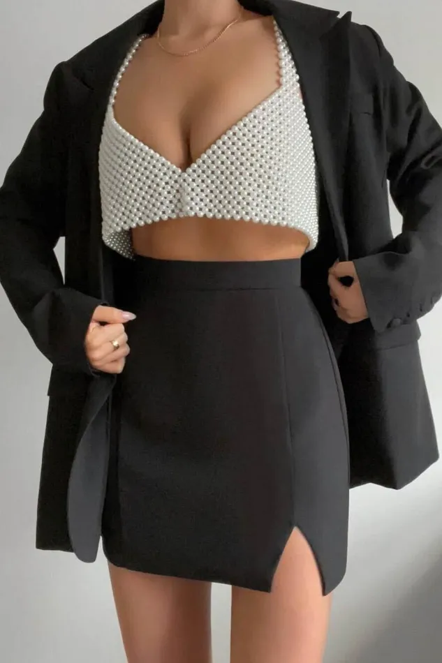 Evelenna Mini Skirt 8211 High Waisted Split Skirt In Black Women Showpo Curve Clothes