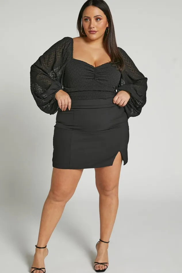 Evelenna Mini Skirt 8211 High Waisted Split Skirt In Black Women Showpo Curve Clothes