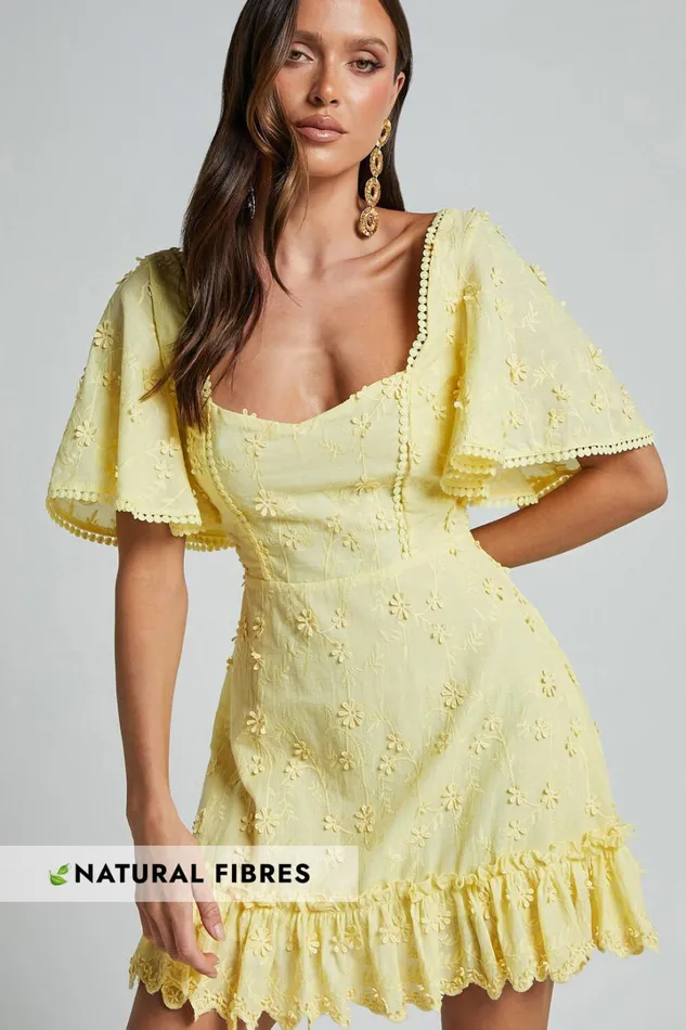 Fancy A Spritz Mini Dress 8211 Square Neck Dress In Lemon Women Showpo Conscious