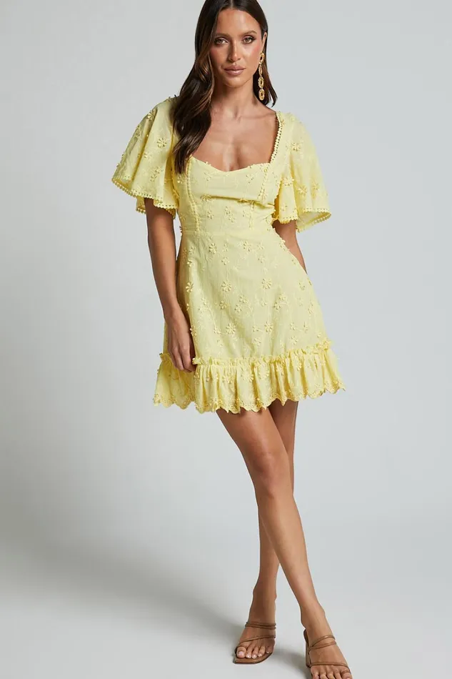 Fancy A Spritz Mini Dress 8211 Square Neck Dress In Lemon Women Showpo Conscious