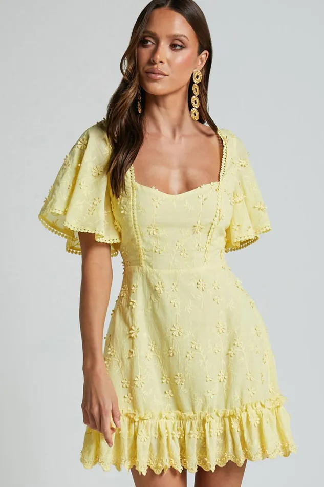 Fancy A Spritz Mini Dress 8211 Square Neck Dress In Lemon Women Showpo Conscious