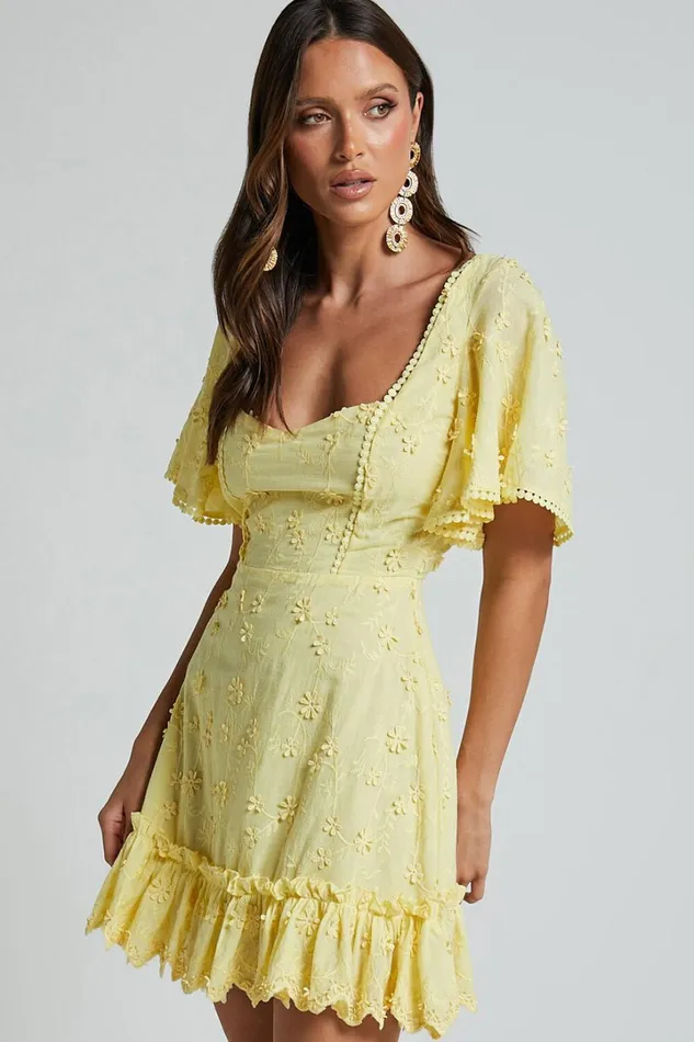Fancy A Spritz Mini Dress 8211 Square Neck Dress In Lemon Women Showpo Conscious