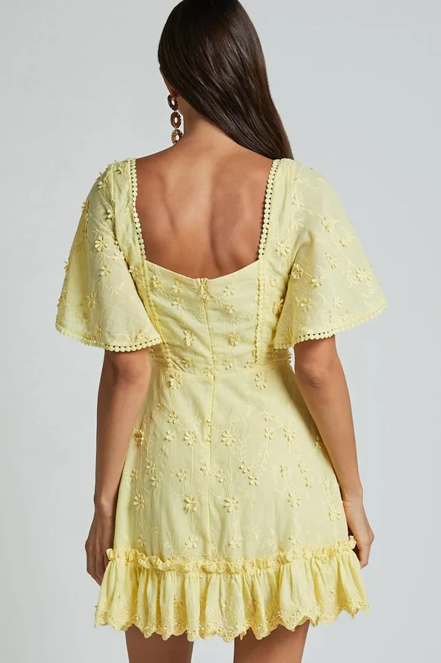 Fancy A Spritz Mini Dress 8211 Square Neck Dress In Lemon Women Showpo Conscious