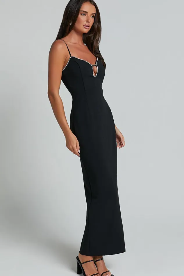 Felicity Midi Dress 8211 Plunge Diamante Detail Dress In Black Women Showpo Dresses