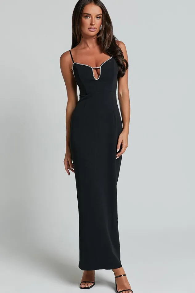 Felicity Midi Dress 8211 Plunge Diamante Detail Dress In Black Women Showpo Dresses