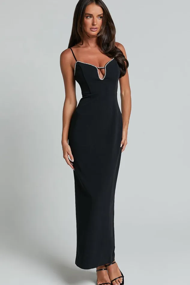 Felicity Midi Dress 8211 Plunge Diamante Detail Dress In Black Women Showpo Dresses
