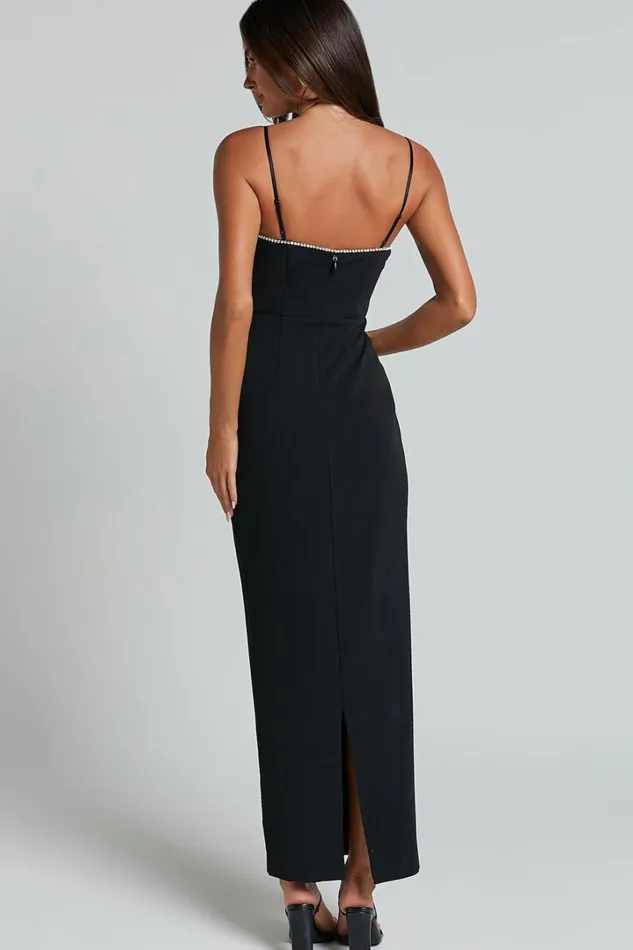 Felicity Midi Dress 8211 Plunge Diamante Detail Dress In Black Women Showpo Dresses
