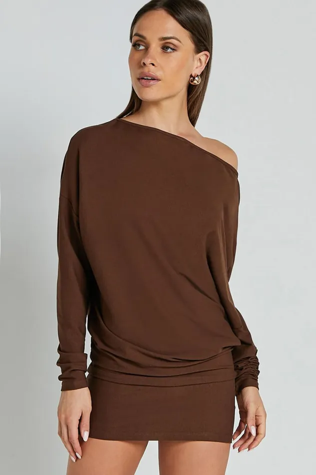 Fermina Mini Dress 8211 Long Sleeve Bodycon Dress In Chocolate Women Showpo Basics