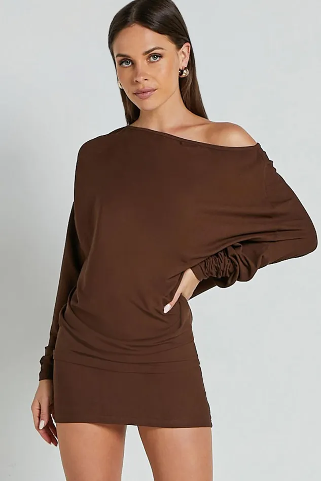 Fermina Mini Dress 8211 Long Sleeve Bodycon Dress In Chocolate Women Showpo Basics