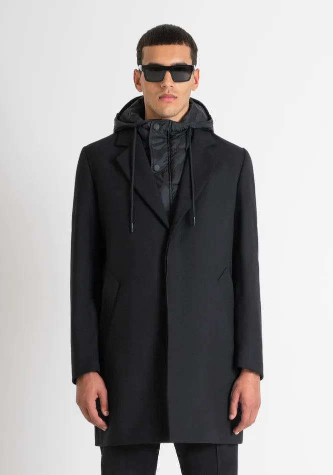 Field Jackets And Coats Men Antony Morato Black Regular Fit Coat With Hooded Inner Vest Black Field Jackets And Coats Men Antony Morato Black Regular Fit Coat With Hooded Inner Vest Black