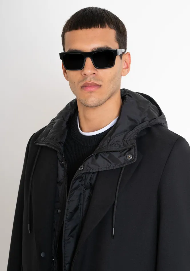 Field Jackets And Coats Men Antony Morato Black Regular Fit Coat With Hooded Inner Vest Black