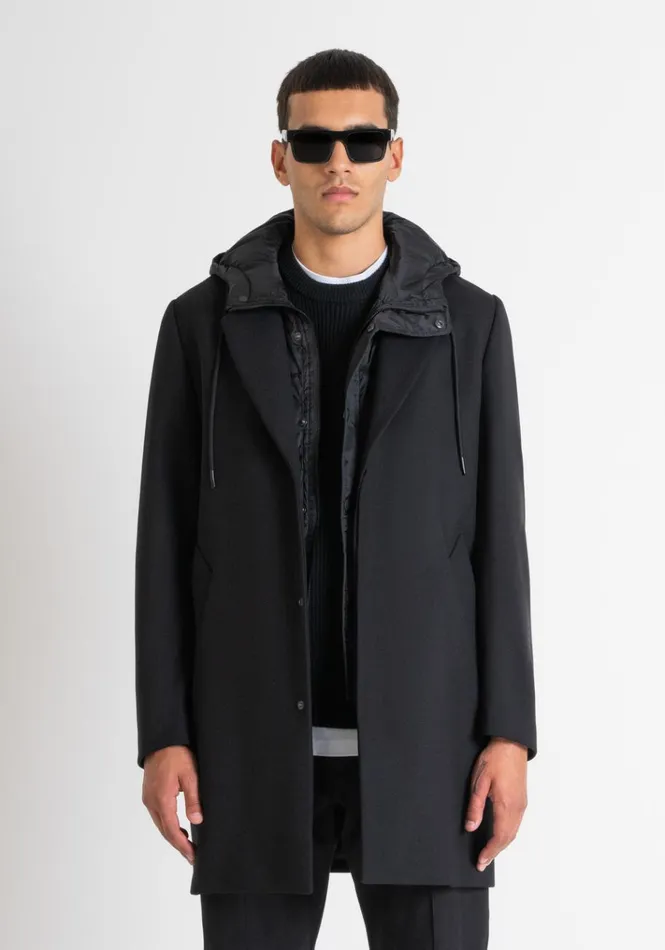 Field Jackets And Coats Men Antony Morato Black Regular Fit Coat With Hooded Inner Vest Black