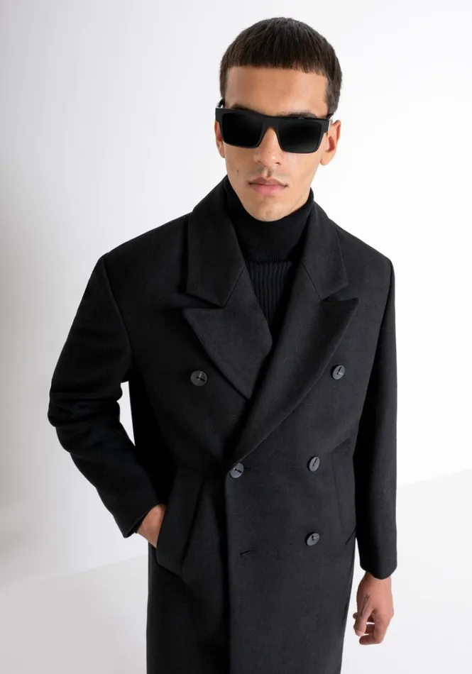 Field Jackets And Coats Men Antony Morato Jason Cashmere Blend DoubleBreasted Coat Black