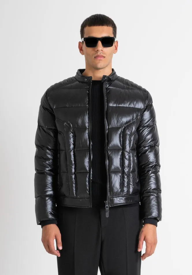 Field Jackets And Coats Men Antony Morato Regular Fit Down Jacket In Glossy Shioze Nylon With Synthetic Padding Black