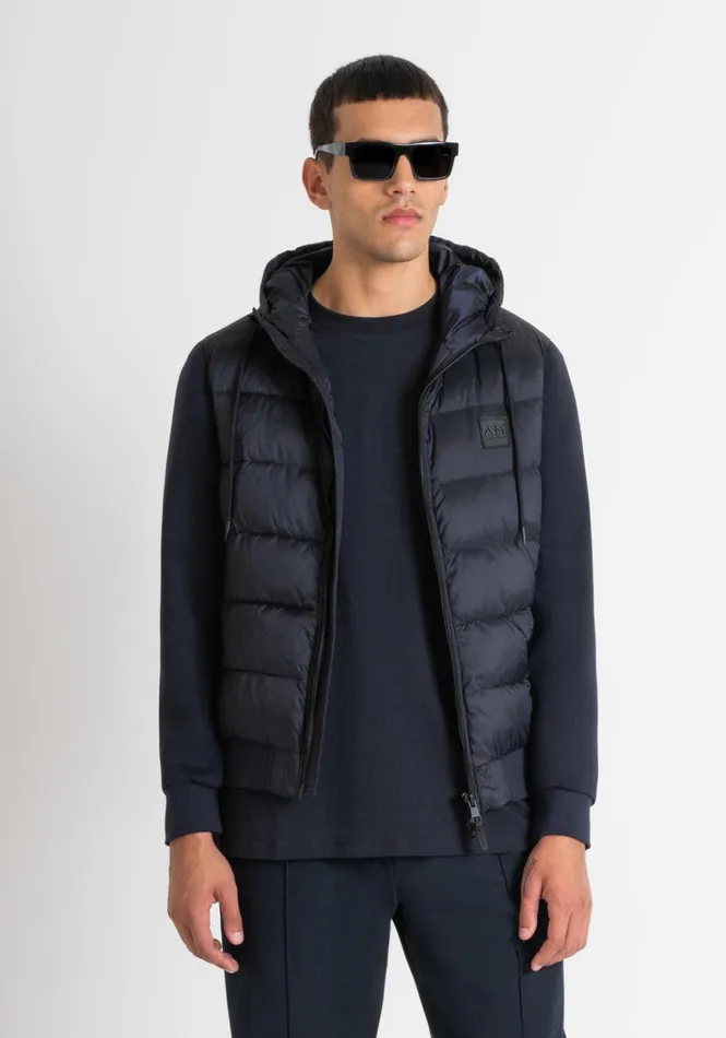 Field Jackets And Coats Men Antony Morato Slim Fit Down Jacket In Blue Nylon And Scuba Fabric Sleeves Blue Ink Field Jackets And Coats Men Antony Morato Slim Fit Down Jacket In Blue Nylon And Scuba Fabric Sleeves Blue Ink