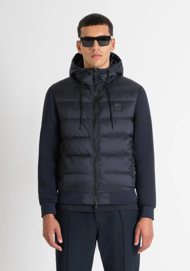 Field Jackets And Coats Men Antony Morato Slim Fit Down Jacket In Blue Nylon And Scuba Fabric Sleeves Blue Ink