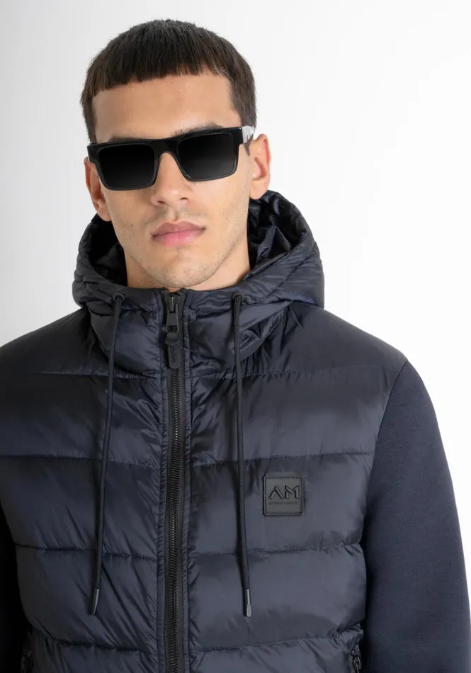 Field Jackets And Coats Men Antony Morato Slim Fit Down Jacket In Blue Nylon And Scuba Fabric Sleeves Blue Ink