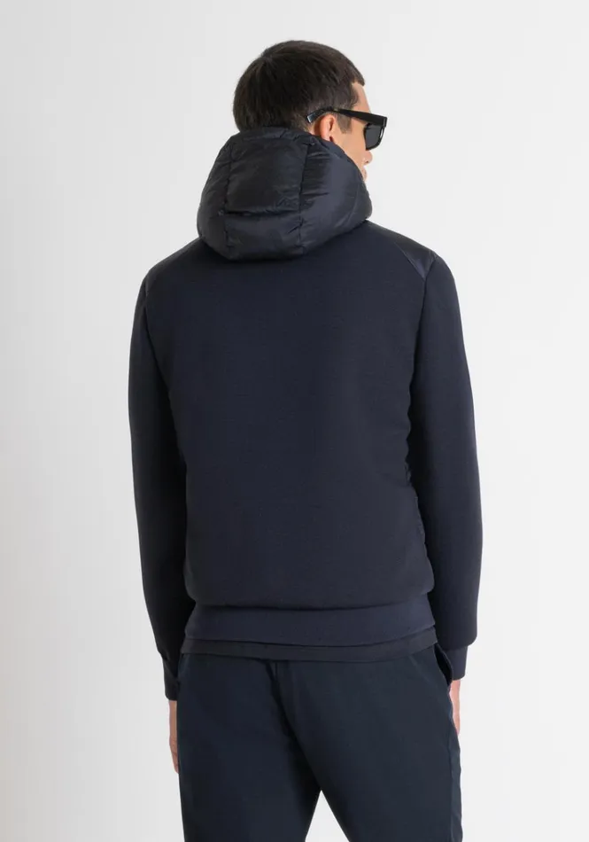 Field Jackets And Coats Men Antony Morato Slim Fit Down Jacket In Blue Nylon And Scuba Fabric Sleeves Blue Ink
