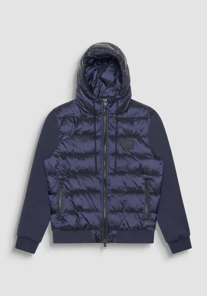 Field Jackets And Coats Men Antony Morato Slim Fit Down Jacket In Blue Nylon And Scuba Fabric Sleeves Blue Ink