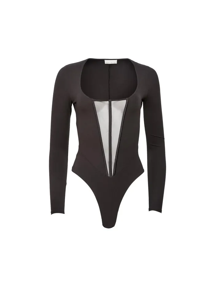 Fleur Du Mal Bodysuits Women Long Sleeve Jersey Bodysuit Black Fleur Du Mal Bodysuits Women Long Sleeve Jersey Bodysuit Black