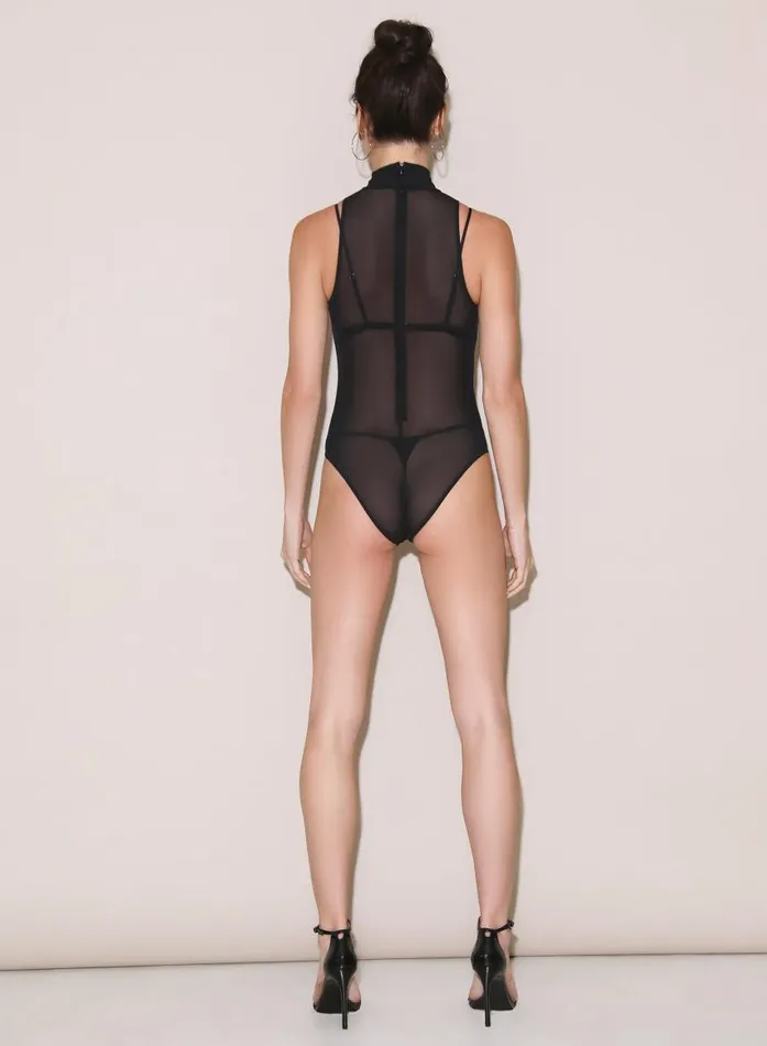 Fleur Du Mal Bodysuits Women Mesh Sleeveless Bodysuit Black Fleur Du Mal Bodysuits Women Mesh Sleeveless Bodysuit Black