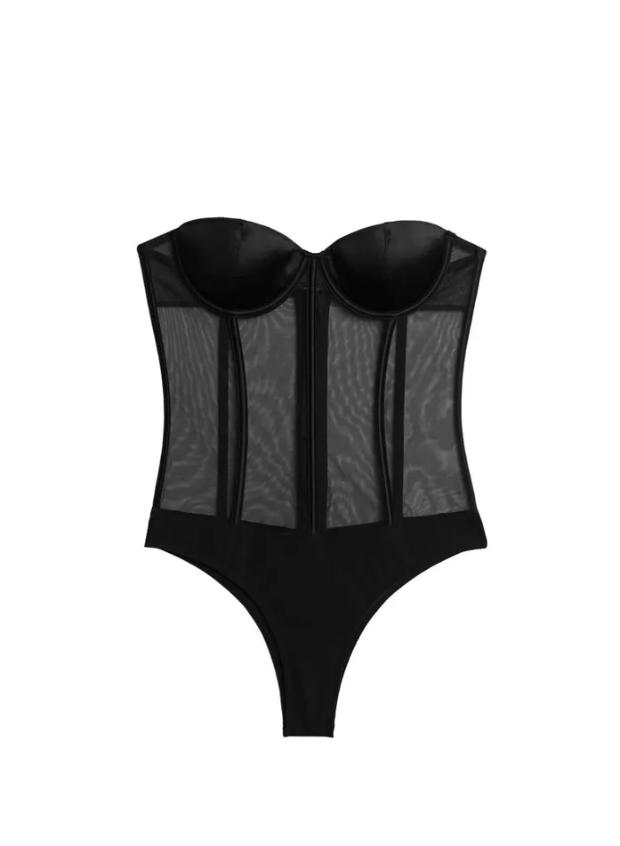 Fleur Du Mal Bodysuits Women Silk U0026 Mesh Bodysuit Black Fleur Du Mal Bodysuits Women Silk U0026 Mesh Bodysuit Black