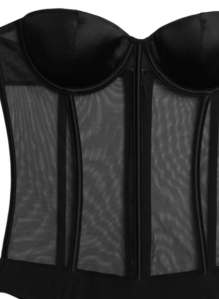 Fleur Du Mal Bodysuits Women Silk U0026 Mesh Bodysuit Black Fleur Du Mal Bodysuits Women Silk U0026 Mesh Bodysuit Black