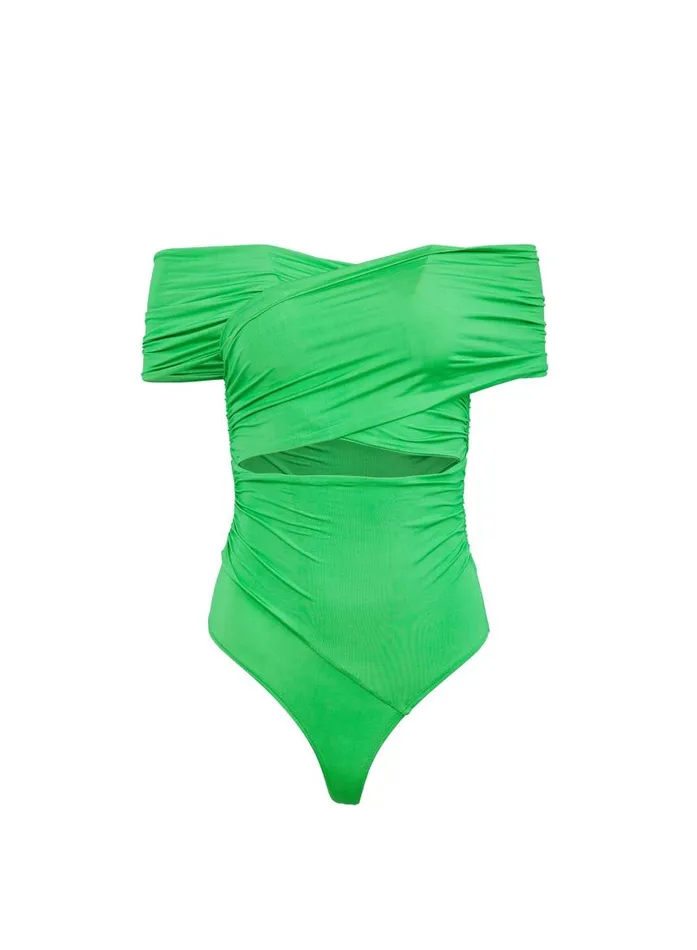 Fleur Du Mal Bodysuits Women Wrap Front Bodysuit Peridot Fleur Du Mal Bodysuits Women Wrap Front Bodysuit Peridot