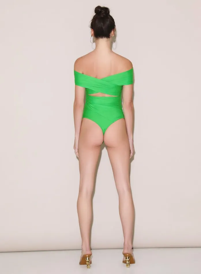 Fleur Du Mal Bodysuits Women Wrap Front Bodysuit Peridot Fleur Du Mal Bodysuits Women Wrap Front Bodysuit Peridot