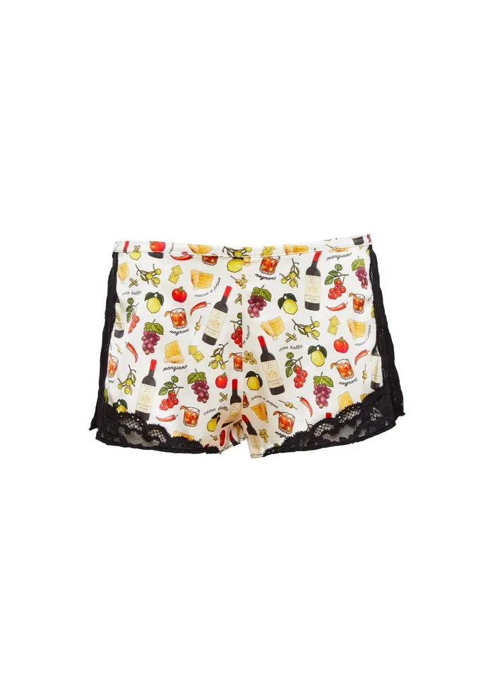 Fleur Du Mal Bottoms Women Charlotte Lace Tap Short Ivory Ciao Amore Print Fleur Du Mal Bottoms Women Charlotte Lace Tap Short Ivory Ciao Amore Print