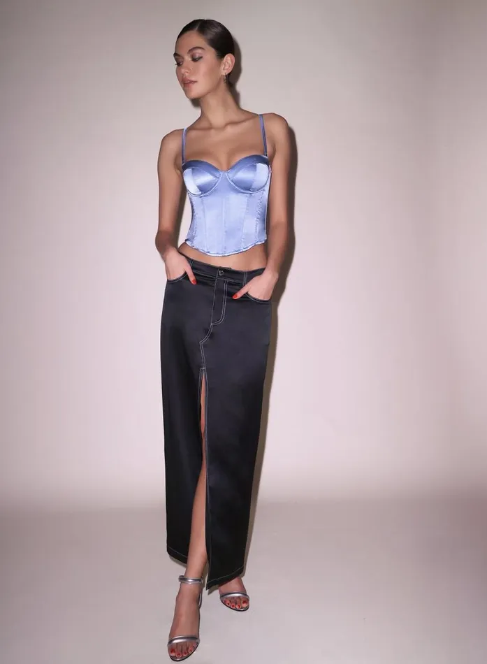 Fleur Du Mal Bottoms Women Silk Maxi Skirt Black