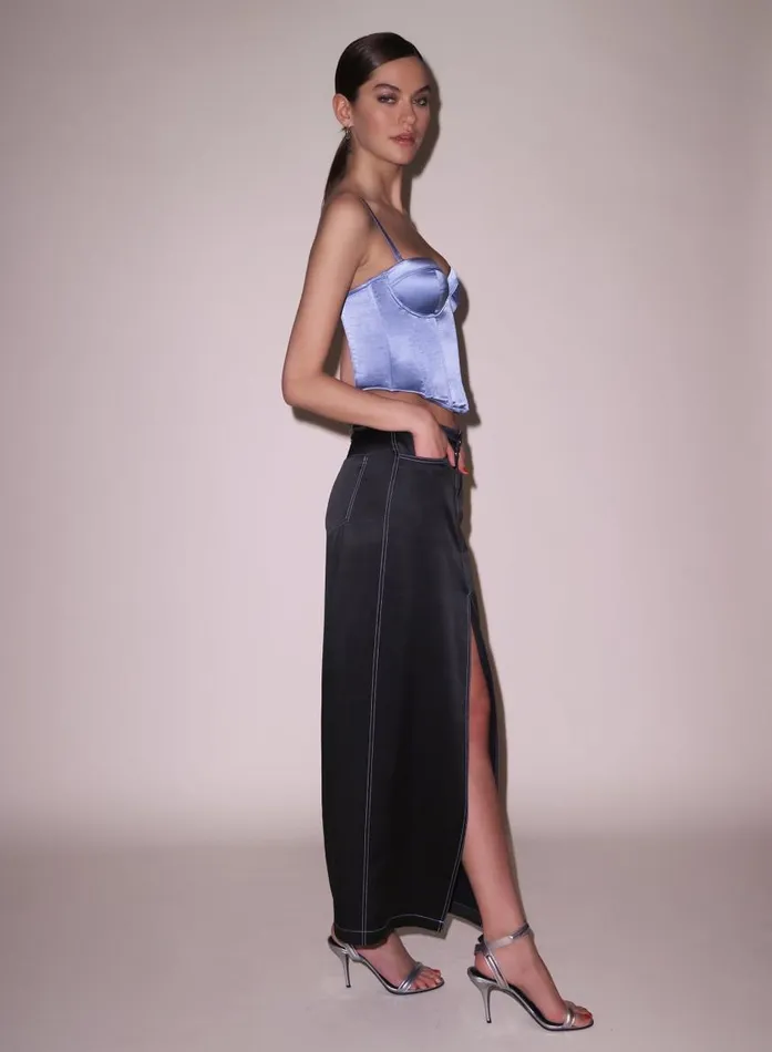 Fleur Du Mal Bottoms Women Silk Maxi Skirt Black Fleur Du Mal Bottoms Women Silk Maxi Skirt Black