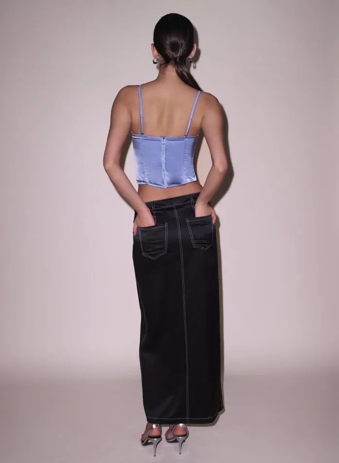 Fleur Du Mal Bottoms Women Silk Maxi Skirt Black Fleur Du Mal Bottoms Women Silk Maxi Skirt Black
