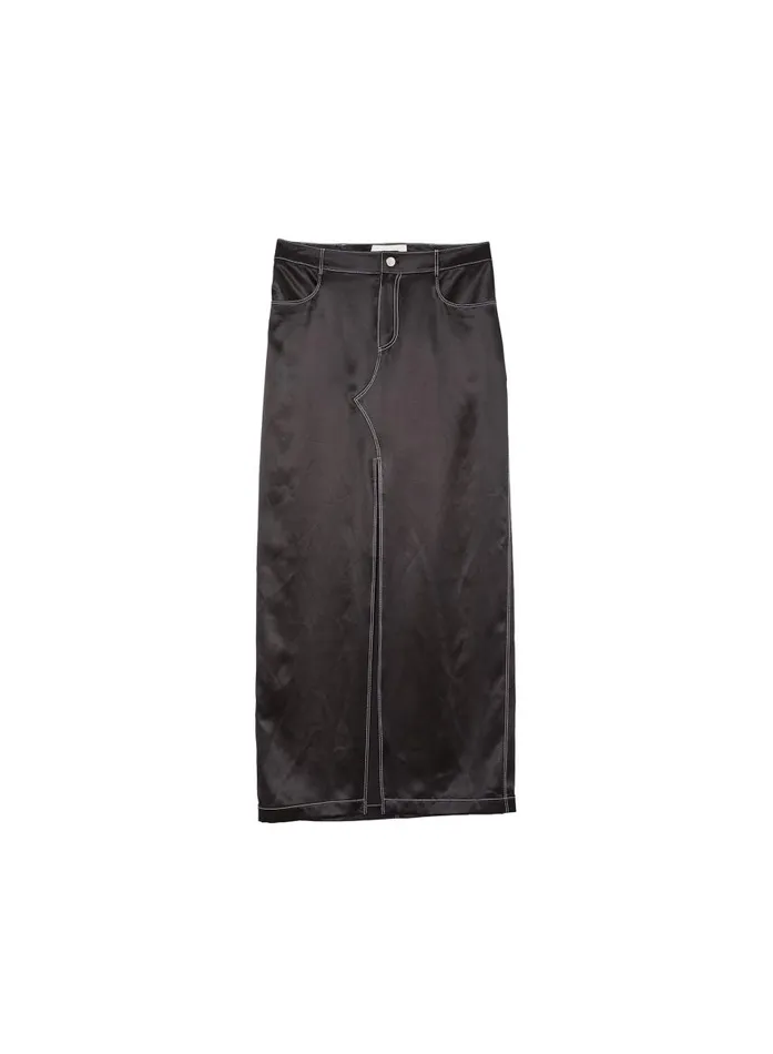 Fleur Du Mal Bottoms Women Silk Maxi Skirt Black Fleur Du Mal Bottoms Women Silk Maxi Skirt Black