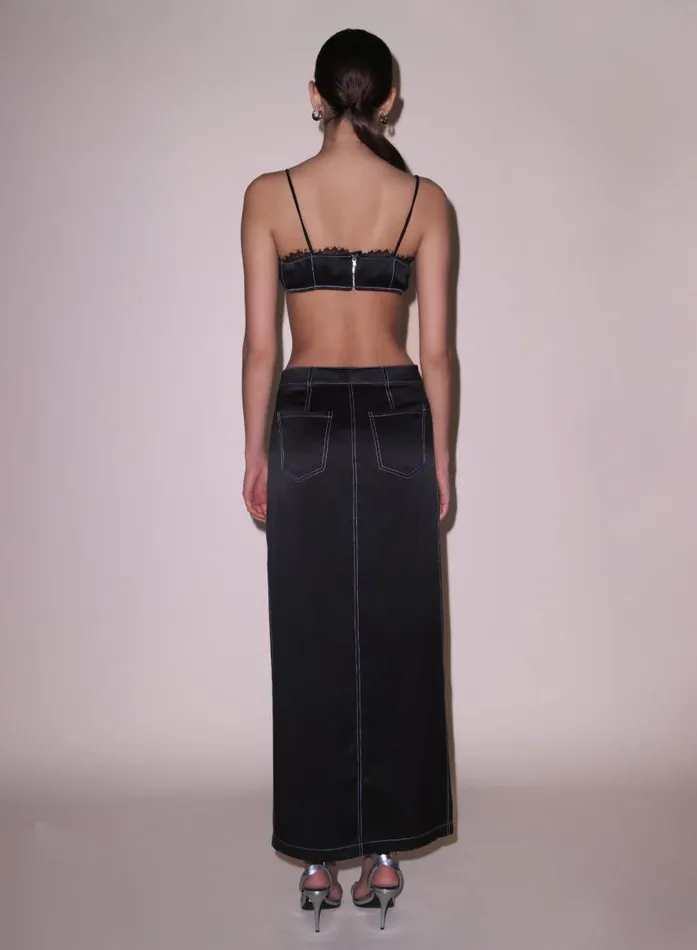 Fleur Du Mal Bottoms Women Silk Maxi Skirt Black Fleur Du Mal Bottoms Women Silk Maxi Skirt Black