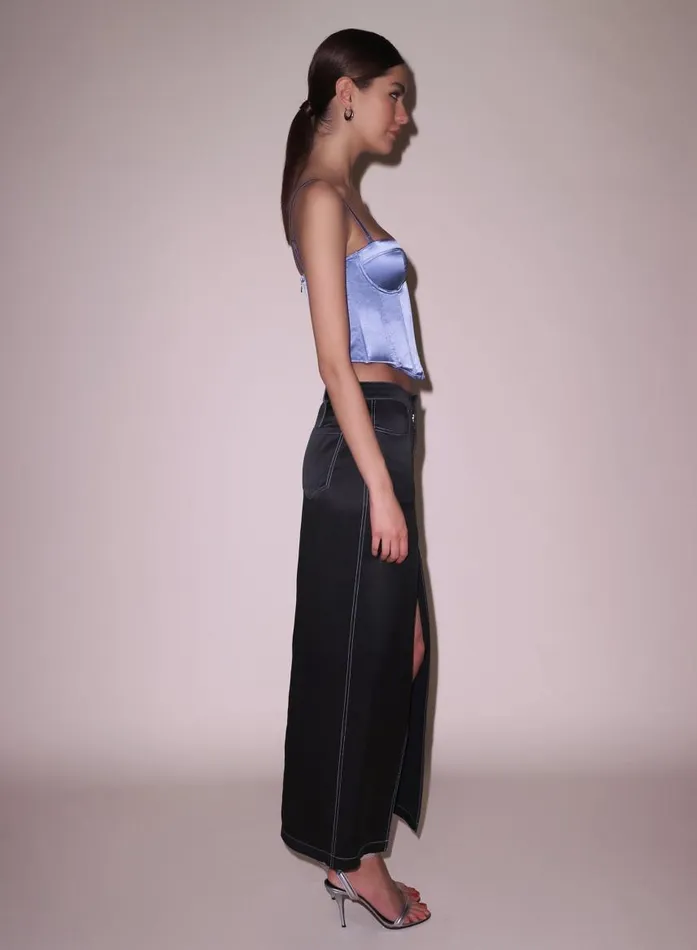 Fleur Du Mal Bottoms Women Silk Maxi Skirt Black Fleur Du Mal Bottoms Women Silk Maxi Skirt Black