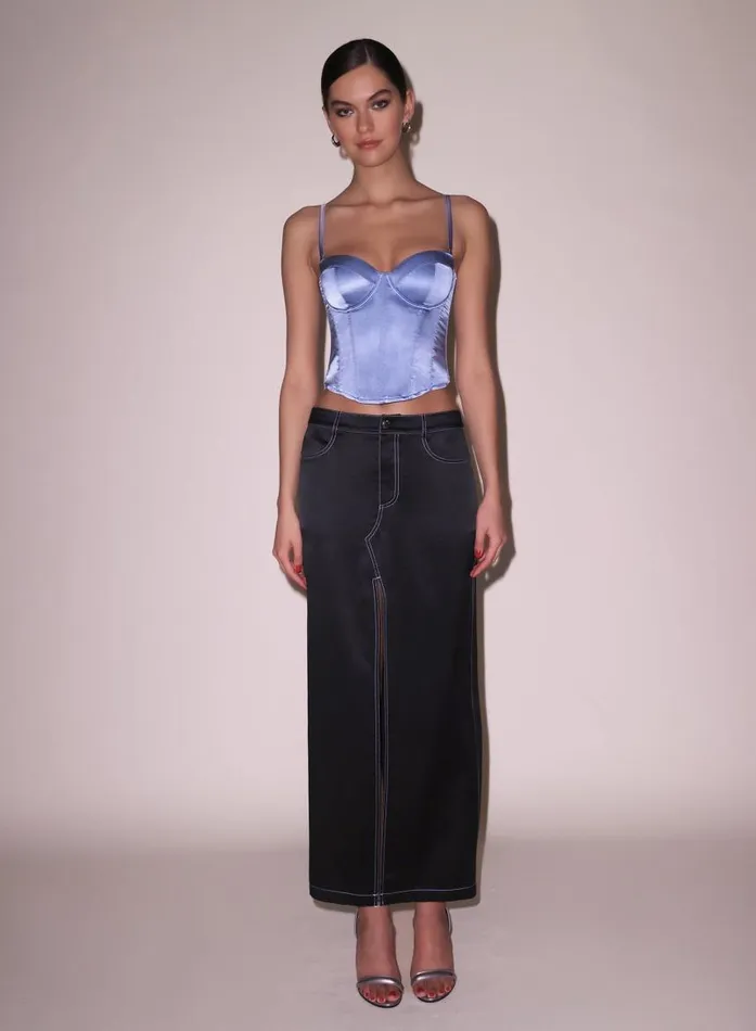 Fleur Du Mal Bottoms Women Silk Maxi Skirt Black Fleur Du Mal Bottoms Women Silk Maxi Skirt Black