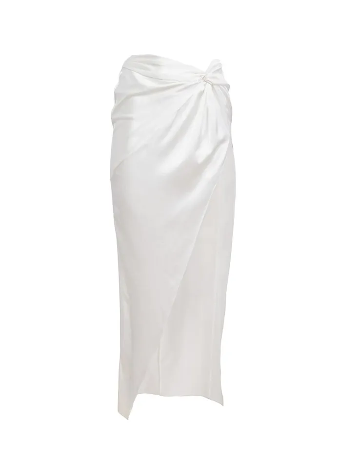 Fleur Du Mal Bottoms Women Silk Twist Knot Skirt Ivory Fleur Du Mal Bottoms Women Silk Twist Knot Skirt Ivory