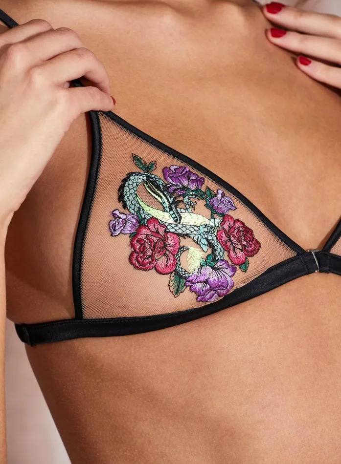 Fleur Du Mal Bralettes and Wireless Bras Women Dragon Embroidery Triangle Bra Black Fleur Du Mal Bralettes and Wireless Bras Women Dragon Embroidery Triangle Bra Black