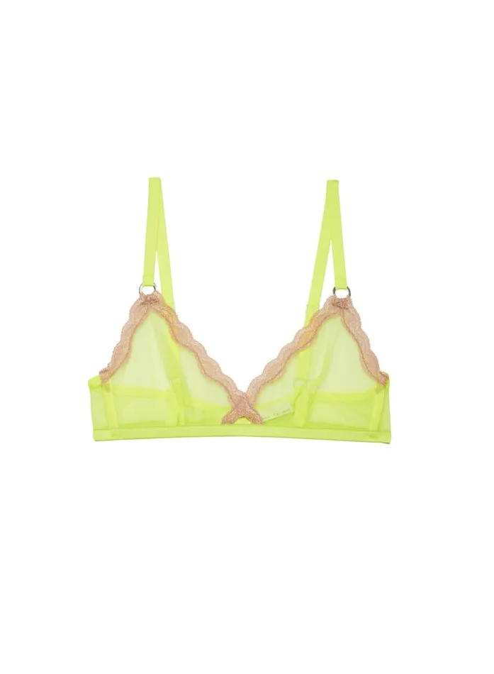 Fleur Du Mal Bralettes and Wireless Bras Women Sheer Tulle Bralette Neon Lemon Fleur Du Mal Bralettes and Wireless Bras Women Sheer Tulle Bralette Neon Lemon