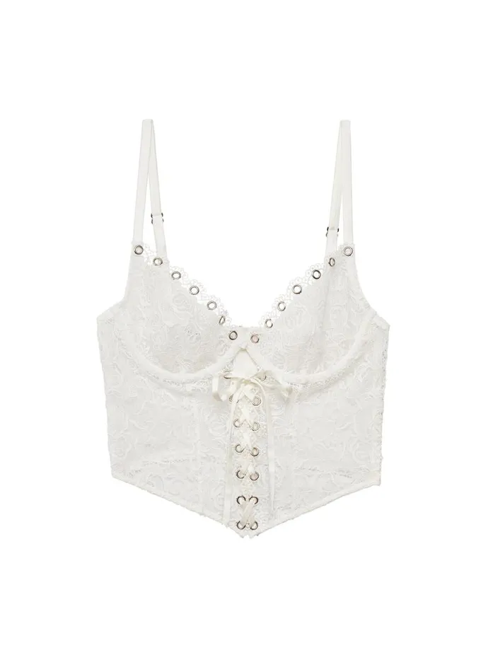 Fleur Du Mal Bridal Women Eyelet Embroidery Lace Up Bustier Ivory Fleur Du Mal Bridal Women Eyelet Embroidery Lace Up Bustier Ivory