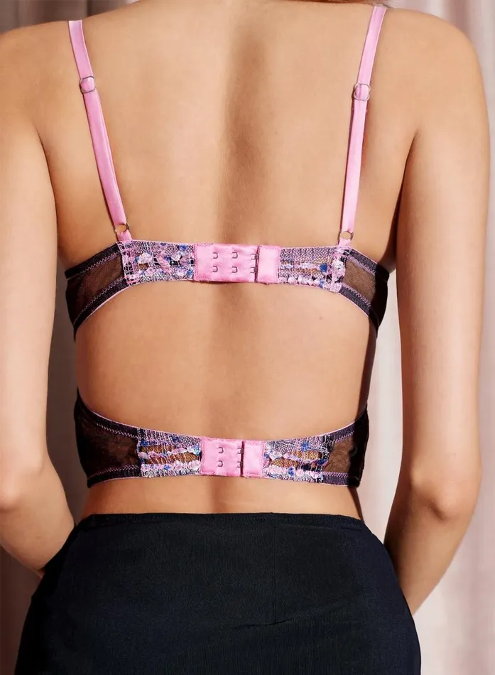 Fleur Du Mal Bustiers and Bra Tops Women Gabrielle Embroidery Longline Demi Bra Bisou Pink Fleur Du Mal Bustiers and Bra Tops Women Gabrielle Embroidery Longline Demi Bra Bisou Pink